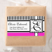 マゼンエレガントタおよびブラックのストライプモノグラムE ラベル (インサイチュ)