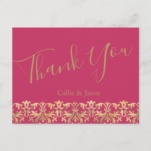 マゼンエレガントタと金ゴールド結婚の感謝 ポストカード (正面)