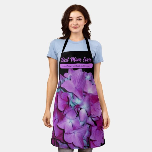 マゼンエレガントタティール（緑がかった色）フローラロマンチックアジサイ エプロン (着用した状態)