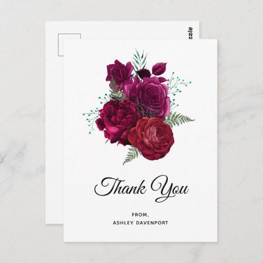 マゼンエレガントタバラフローラブーケありがとう ポストカード (正面/裏面)