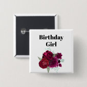 マゼンエレガントタバラフローラブーケ誕生日ガール 缶バッジ (正面&裏面)