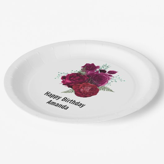 マゼンエレガントタバラフローラブーケ誕生日 ペーパープレート (アングル)