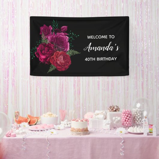 マゼンエレガントタバラフローラブーケ誕生日 横断幕 (パーティー)