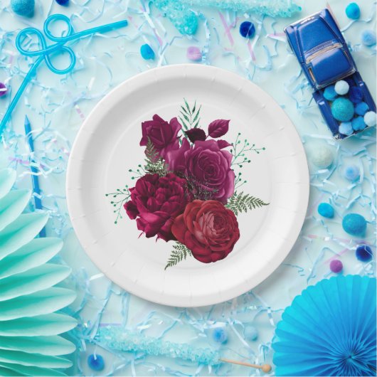 マゼンエレガントタバラフローラブーケ ペーパープレート (パーティー)