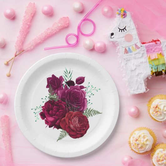 マゼンエレガントタバラフローラブーケ ペーパープレート (パーティー)