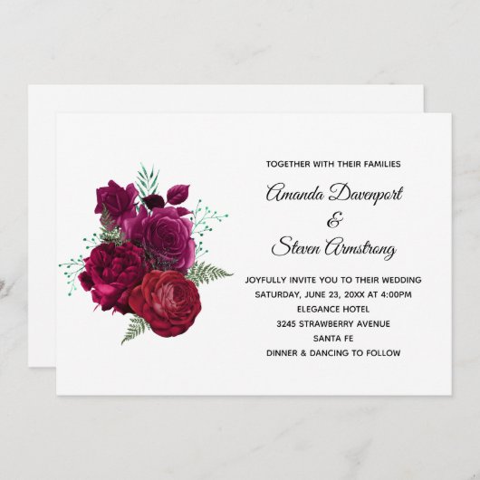 マゼンエレガントタバラフローラ結婚ブーケ 招待状 (正面/裏面)