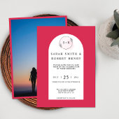 マゼンエレガントタピンクアーチモノグラムフォト結婚ズ 招待状