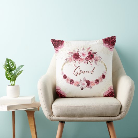 マゼンエレガントタピンクフローラ金ゴールドリース クッション (椅子)