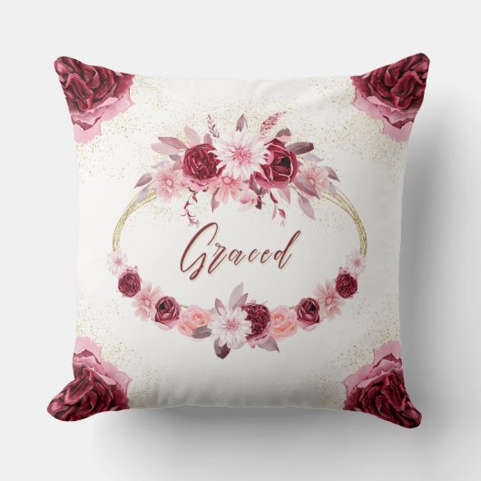 マゼンエレガントタピンクフローラ金ゴールドリース クッション (正面)