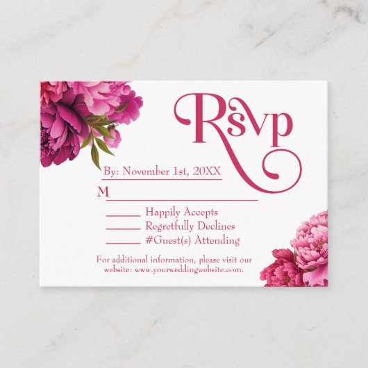 マゼンエレガントタピーニーフローラ結婚式RSVP エンクロージャーカード (正面)