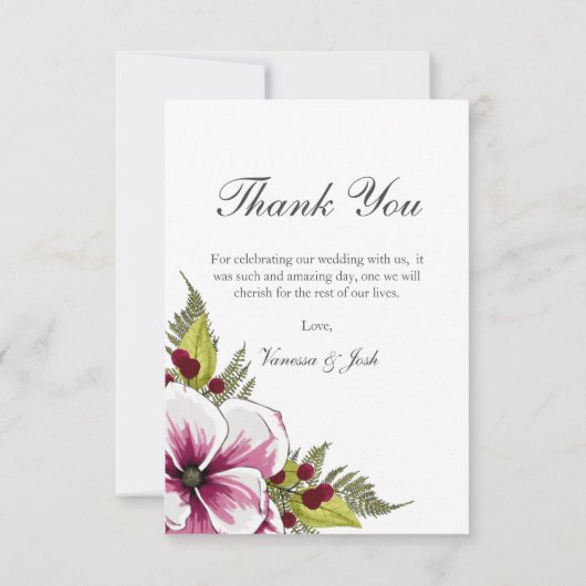 マゼンエレガントタホワイト花模様グリーンボタニック サンキューカード (裏面)