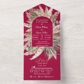 マゼンエレガントタモダンボホ結婚ー山 オールインワン招待状 (内側)