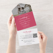 マゼンエレガントタモノグラムQRコードフォト結婚ズ オールインワン招待状 (貼ってはがせる)