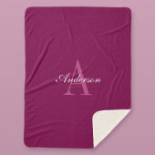 マゼンエレガントタレッド、ピンク&ホワイトの名前とモノグラム シェルパブランケット