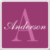 マゼンエレガントタレッド、ピンク&ホワイトの名前とモノグラム シール (正面)