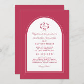 マゼンエレガントタ書跡クレスト結婚アーチ 招待状 (正面/裏面)