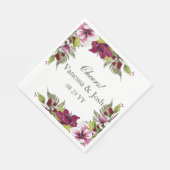 マゼンエレガントタ白色花模様とグリーンボタニカル スタンダードランチョンナプキン (角)