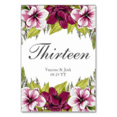 マゼンエレガントタ白色花模様とグリーンボタニカル テーブルナンバー (正面)