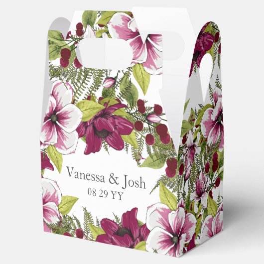 マゼンエレガントタ白色花模様とグリーンボタニカル フェイバーボックス (オープン)