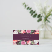 マゼンエレガントタ色の背景のヴィンテージバラフローラ 名刺 (スタンド正面)