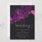 マゼンエレガントタ色ムーディパープルオーキッド結婚フローラ 招待状 (正面)