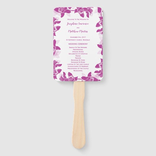 マゼンエレガントタ蘭結婚の式プログラム ハンドファン (正面)