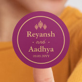 マゼンエレガントタ金ゴールドカップル名のインディアン結婚の ラウンドシール