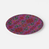 マゼンカッコいいタ、赤および緑の波状パターン ペーパープレート (アングル)