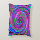 マゼンカラフルタスワールレトロ抽象デザイン アクセントクッション (裏面(縦))