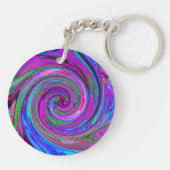 マゼンカラフルタスワールレトロ抽象デザイン キーホルダー (裏面)