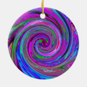 マゼンカラフルタスワールレトロ抽象デザイン セラミックオーナメント (裏面)