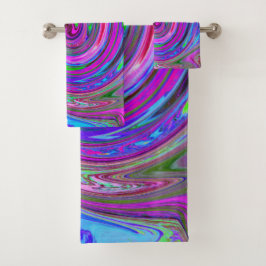 マゼンカラフルタスワールレトロ抽象デザイン バスタオルセット