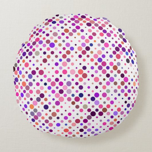 マゼンカラフルタ、ピンクと紫のドット ラウンドクッション (正面)