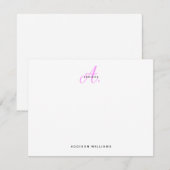 マゼンガーリータ色ホットピンク文字モノグラム ノートカード (正面/裏面)