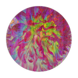 マゼンサイケデリックタおよびイエローダリアの花 カッティングボード