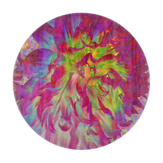 マゼンサイケデリックタおよびイエローダリアの花 カッティングボード (正面)