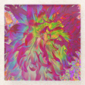 マゼンサイケデリックタおよびイエローダリアの花 ガラスコースター (正面)