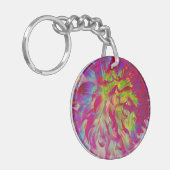 マゼンサイケデリックタおよびイエローダリアの花 キーホルダー (正面左)