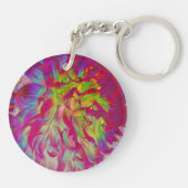 マゼンサイケデリックタおよびイエローダリアの花 キーホルダー (裏面)