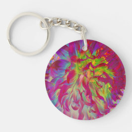 マゼンサイケデリックタおよびイエローダリアの花 キーホルダー