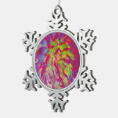 マゼンサイケデリックタおよびイエローダリアの花 スノーフレークピューターオーナメント (右)