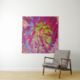 マゼンサイケデリックタおよびイエローダリアの花 タペストリー