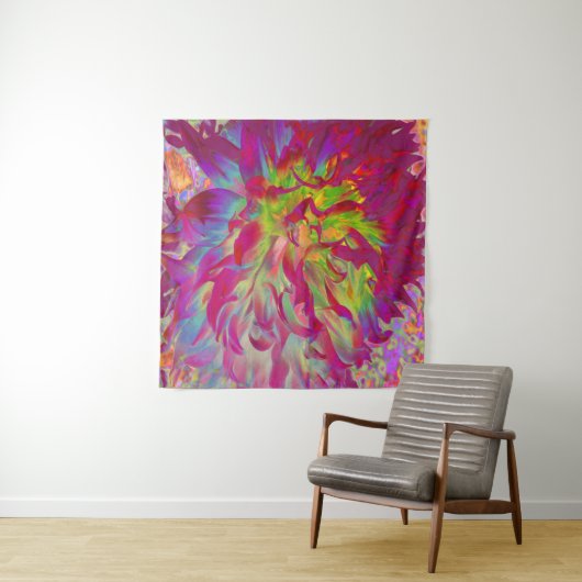 マゼンサイケデリックタおよびイエローダリアの花 タペストリー (インサイチュ)