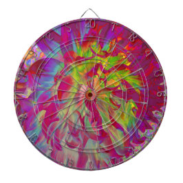 マゼンサイケデリックタおよびイエローダリアの花 ダーツボード