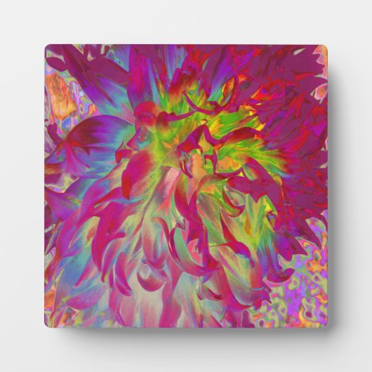 マゼンサイケデリックタおよびイエローダリアの花 フォトプラーク (正面)