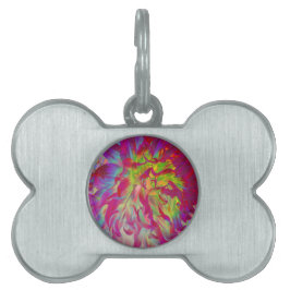 マゼンサイケデリックタおよびイエローダリアの花 ペットネームタグ