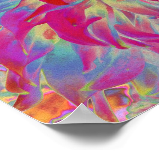 マゼンサイケデリックタおよびイエローダリアの花 ポスター (角)