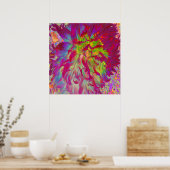 マゼンサイケデリックタおよびイエローダリアの花 ポスター (キッチン)