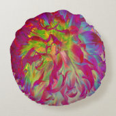 マゼンサイケデリックタおよびイエローダリアの花 ラウンドクッション (裏面)