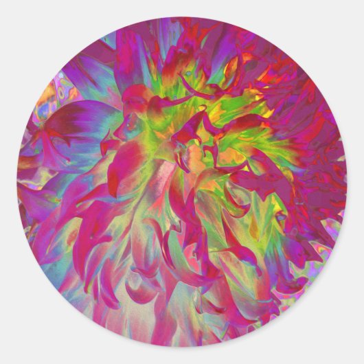マゼンサイケデリックタおよびイエローダリアの花 ラウンドシール (正面)